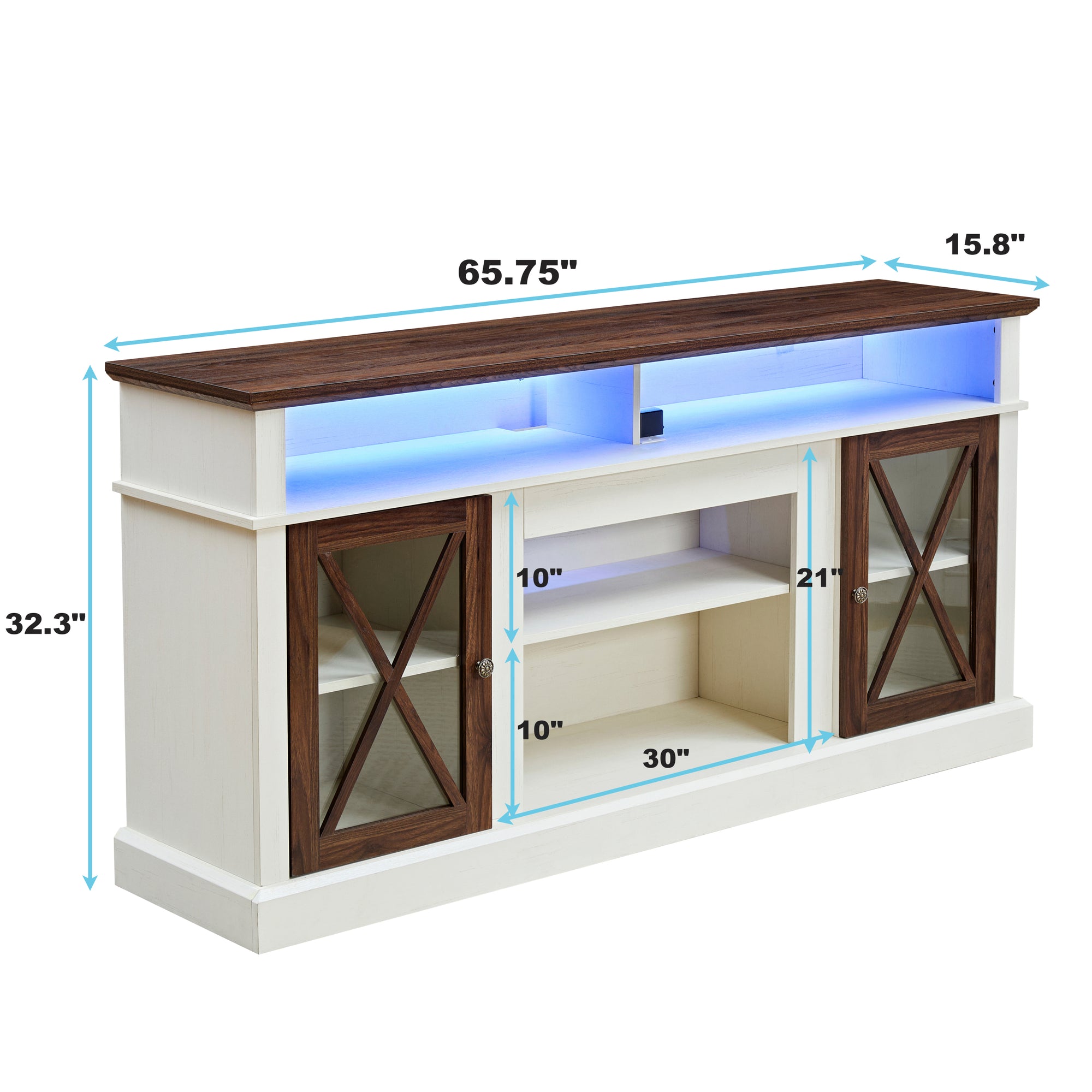 LED Farmhouse Style TV Stand with 23-inch Fireplace for 65/70/75-inch TVs, Tall Media Console with Outlets and Adjustable Shelves In White and Walnut