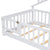 Twin House-Shaped Bedside Toddler Floor Bed with Guardrails, Slats & Door