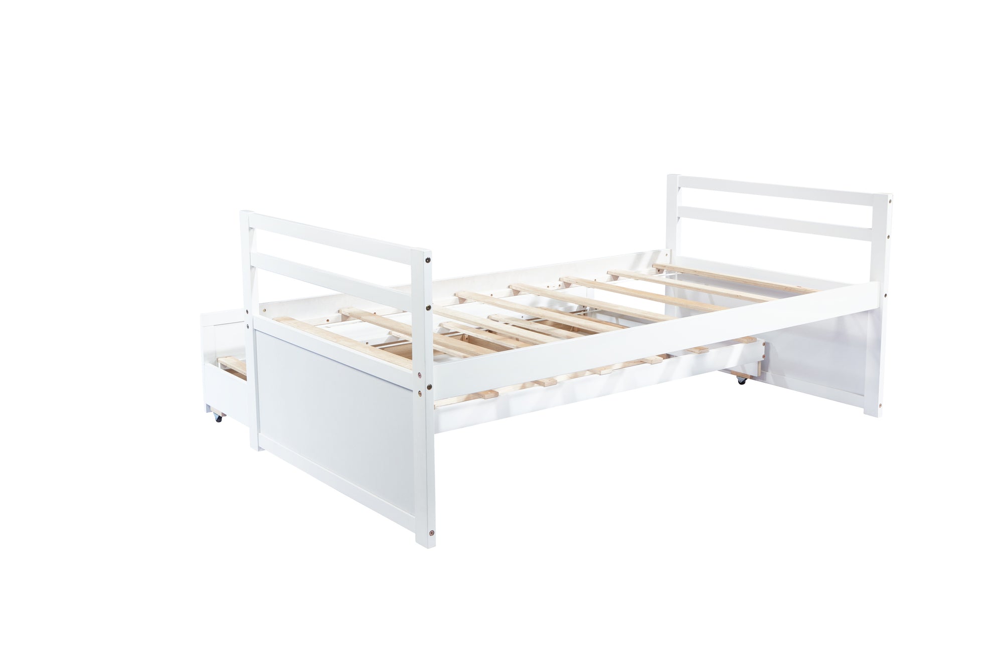 White Pine Twin Size Bed with Headboard, Footboard, Trundle, and Storage Drawers