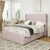 Pink Queen Upholstered Corduroy Bed Frame with High Wingback Headboard