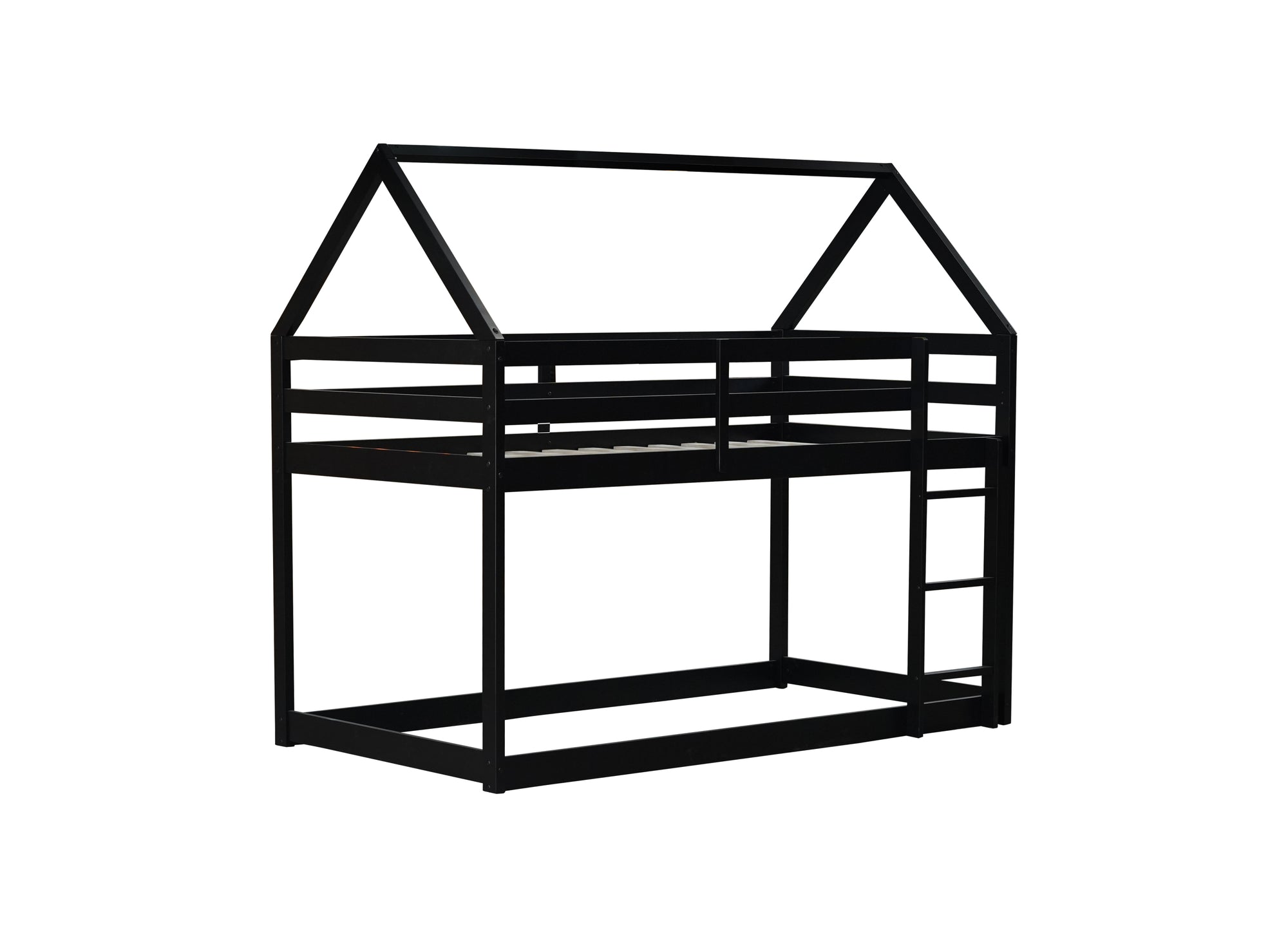 Black Twin Over Twin Rubber Wood Floor Bunk Bed