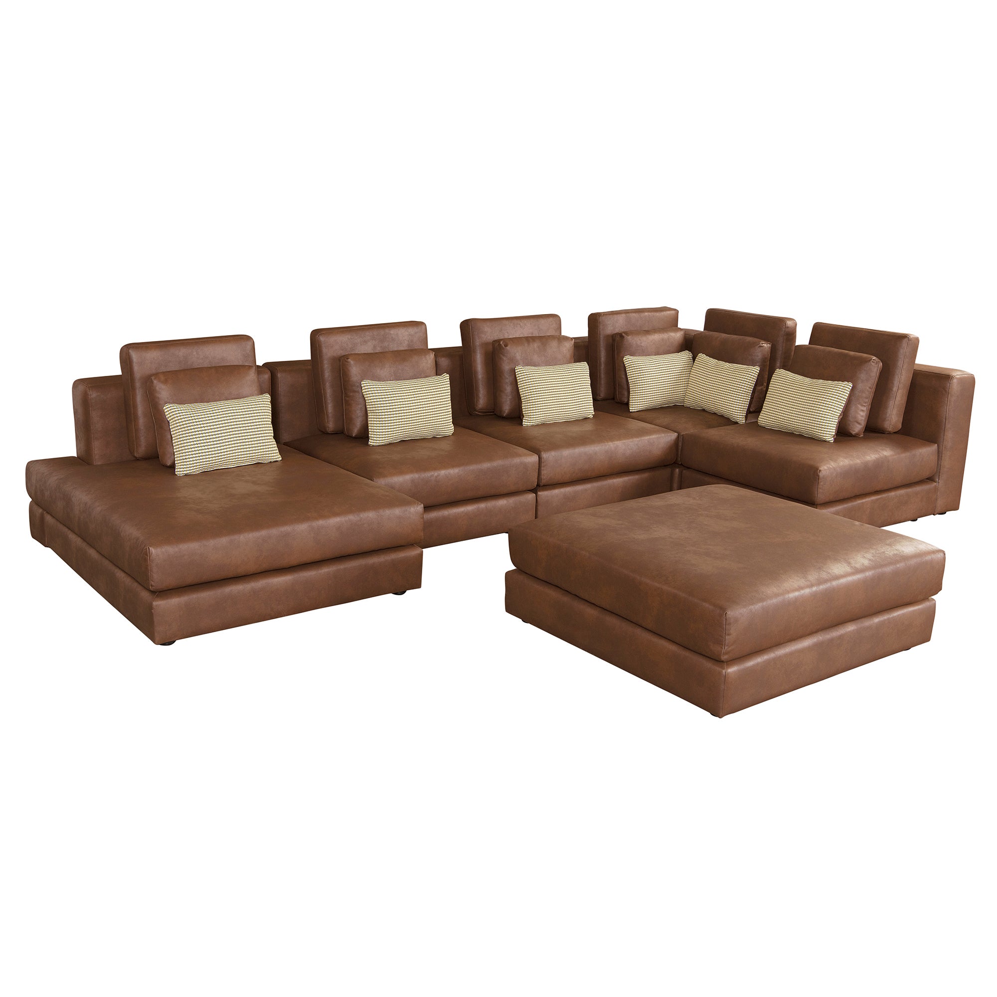 Casablanca Modular Sectional Sofa with Movable Ottoman in Brown Palomino