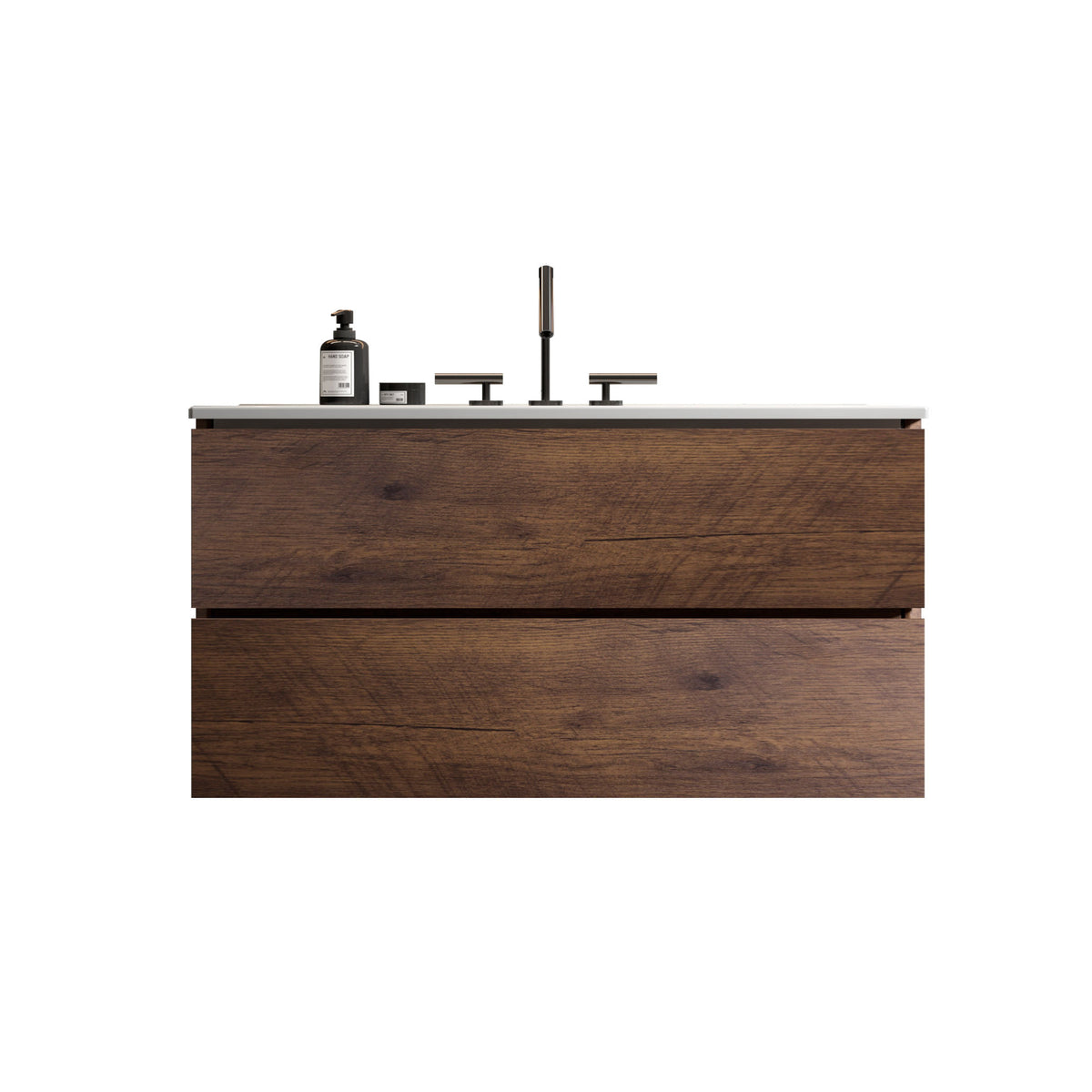 36 Inch Wall Mount Walnut Bathroom Vanity With Ceramic Sink And Three Faucet Holes Large Storage Pre-assembled In White And Walnut