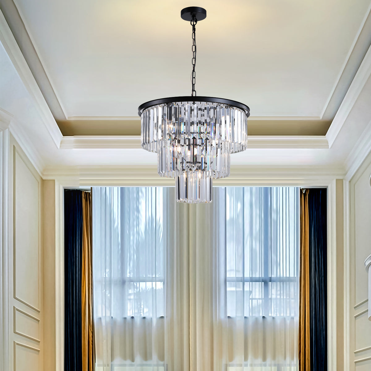 Black Circle Frame Luxury Crystal Chandelier