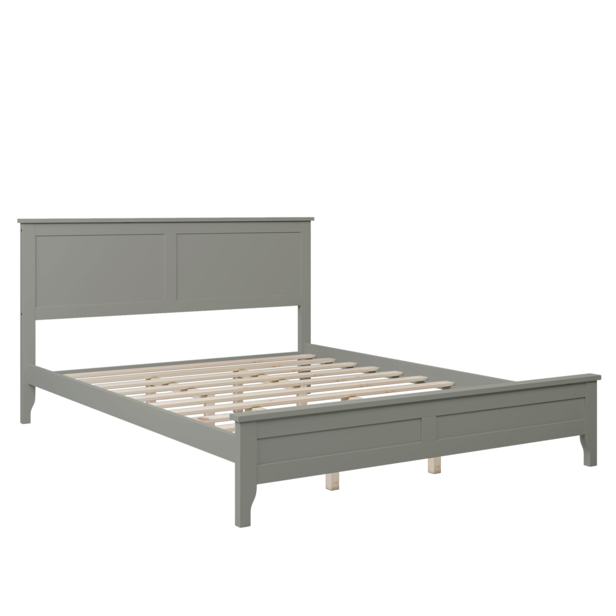 Gray Wooden Queen Size Platform Bed