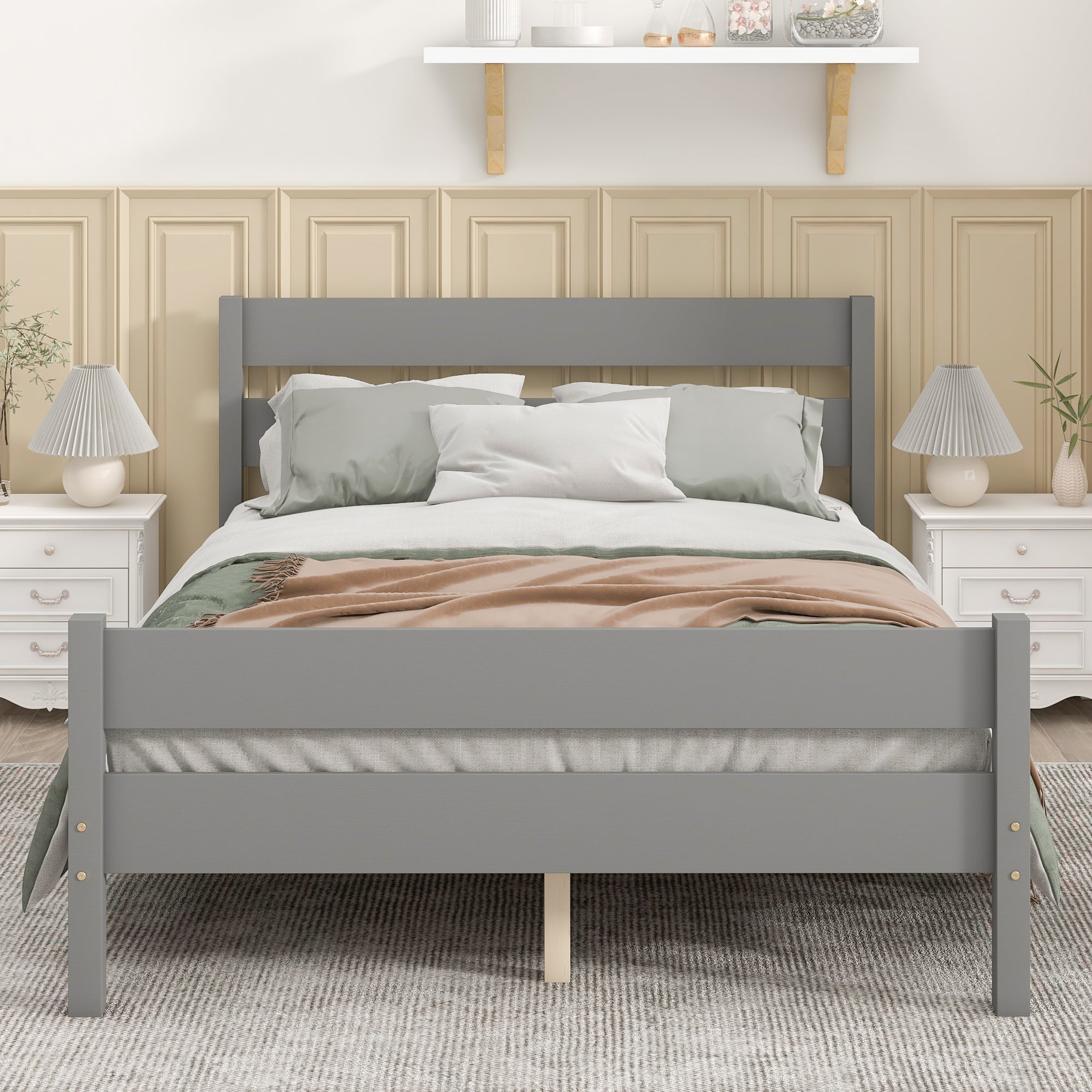 Gray Full Bed with Headboard and Footboard