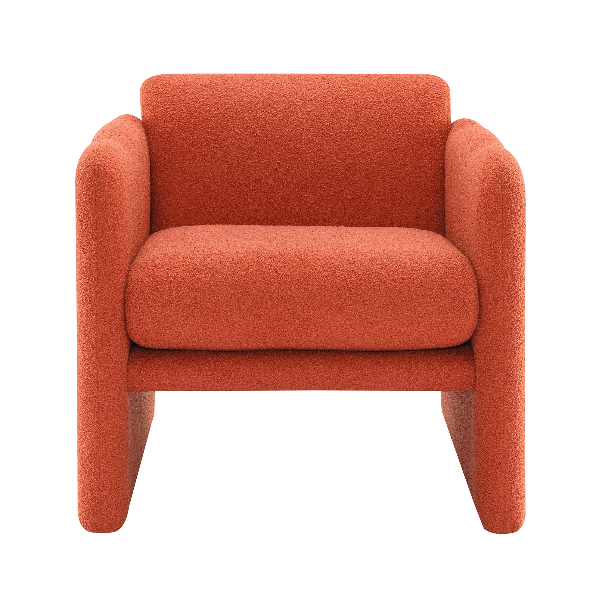 Arm Chair with Waved Arms, Orange Teddy Fabric, Accent Chair for Living Room and Bedroom