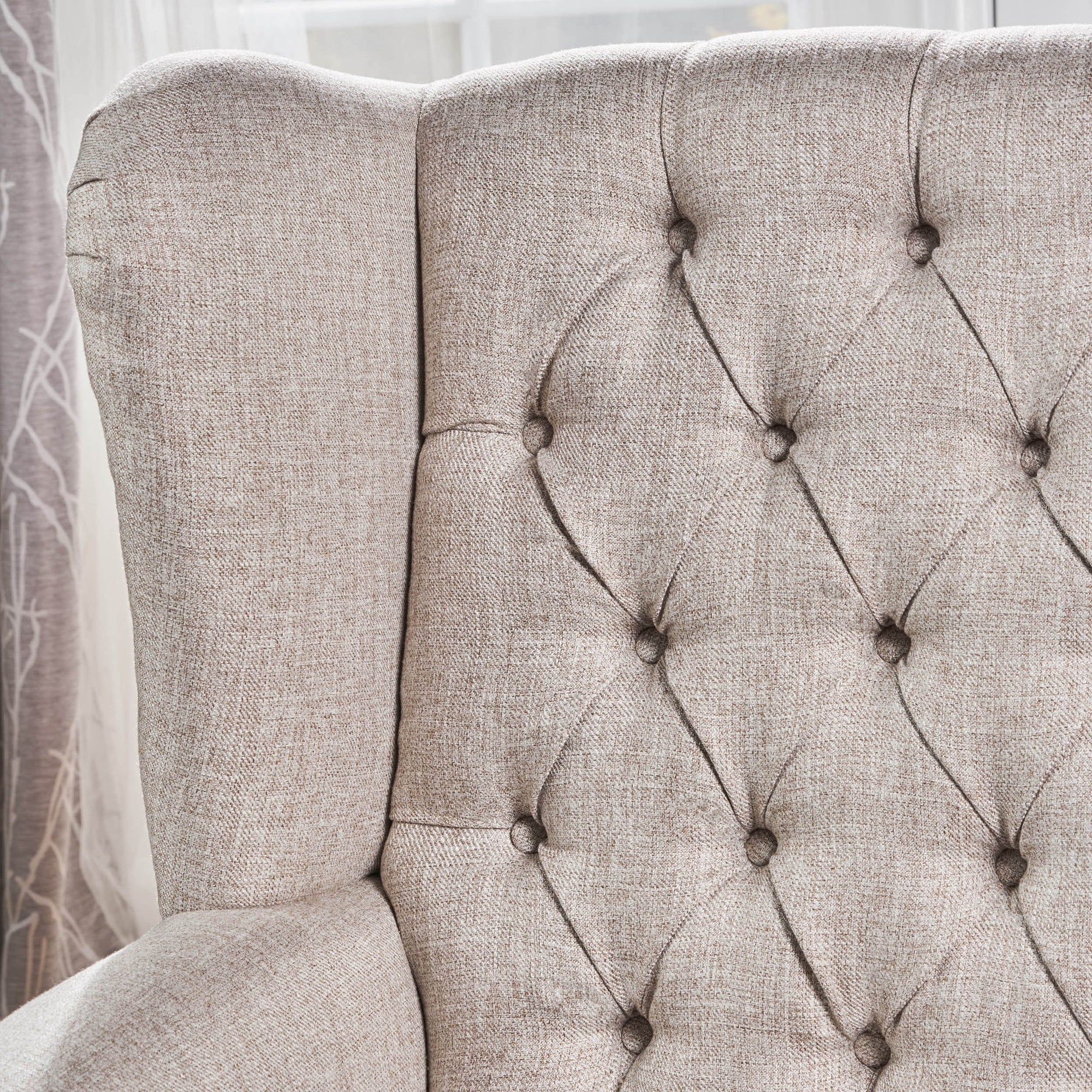 Beige Antique-Inspired Tufted Armchair