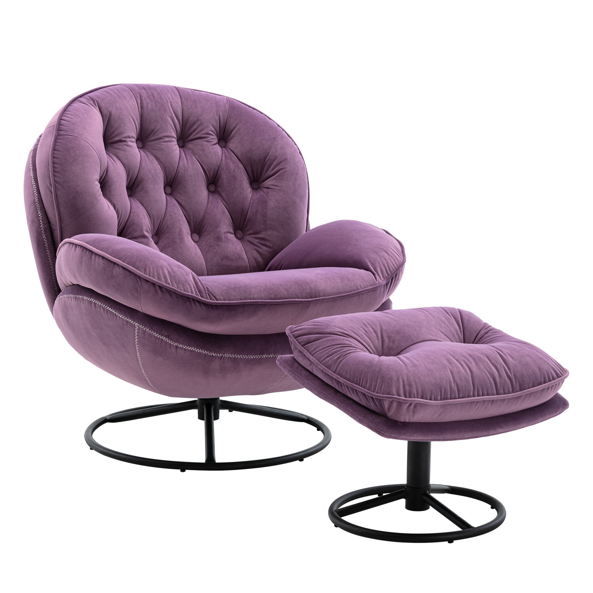 Purple Velvet Upholstered Chair with Ottoman