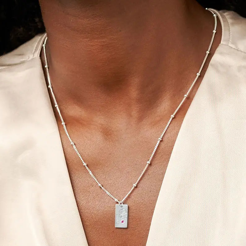 Personalized name dainty satellite chain birth flower & stone necklace