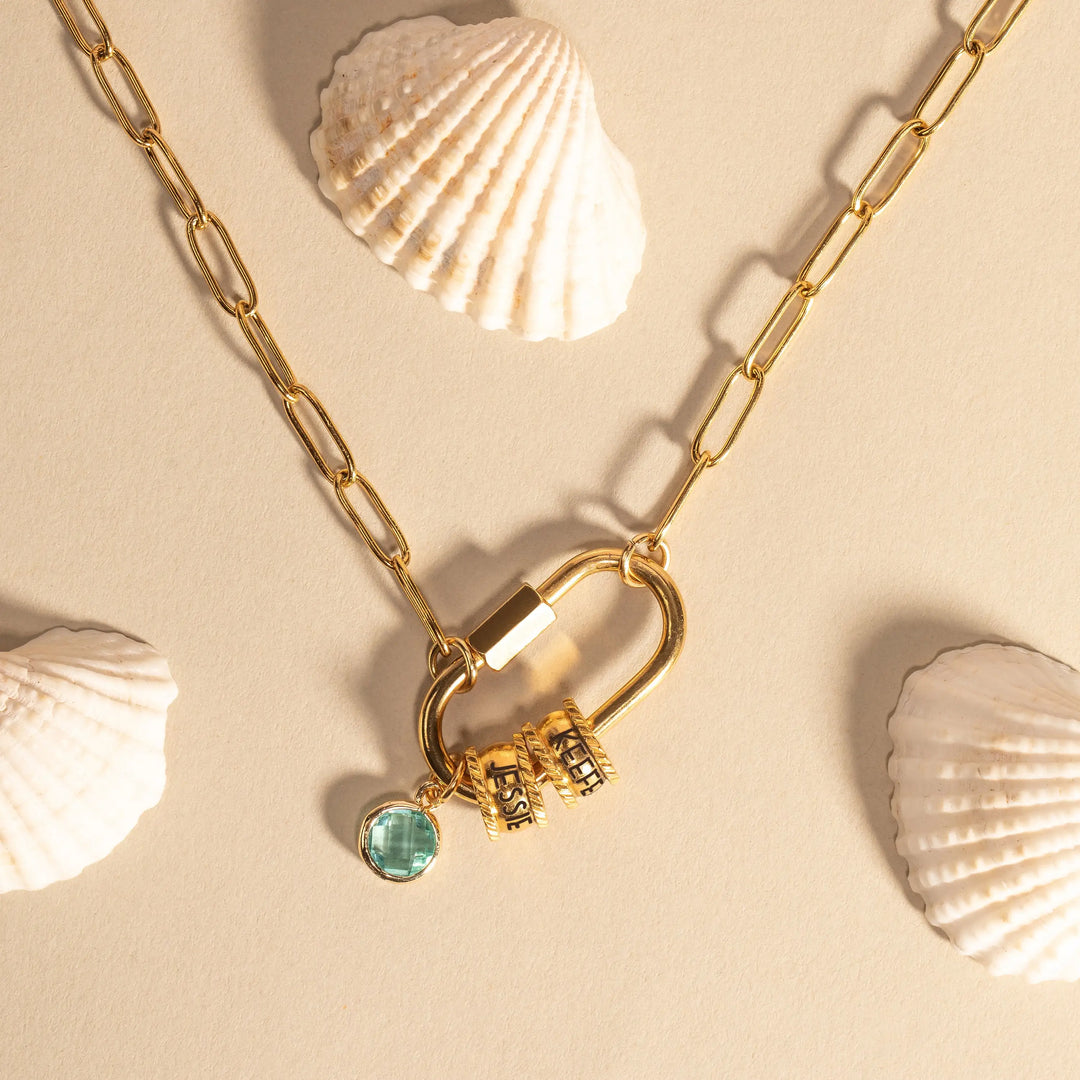 Personalized Carabiner Name & Birthstone Necklace