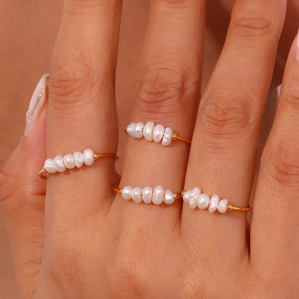Dainty pearl beaded ring