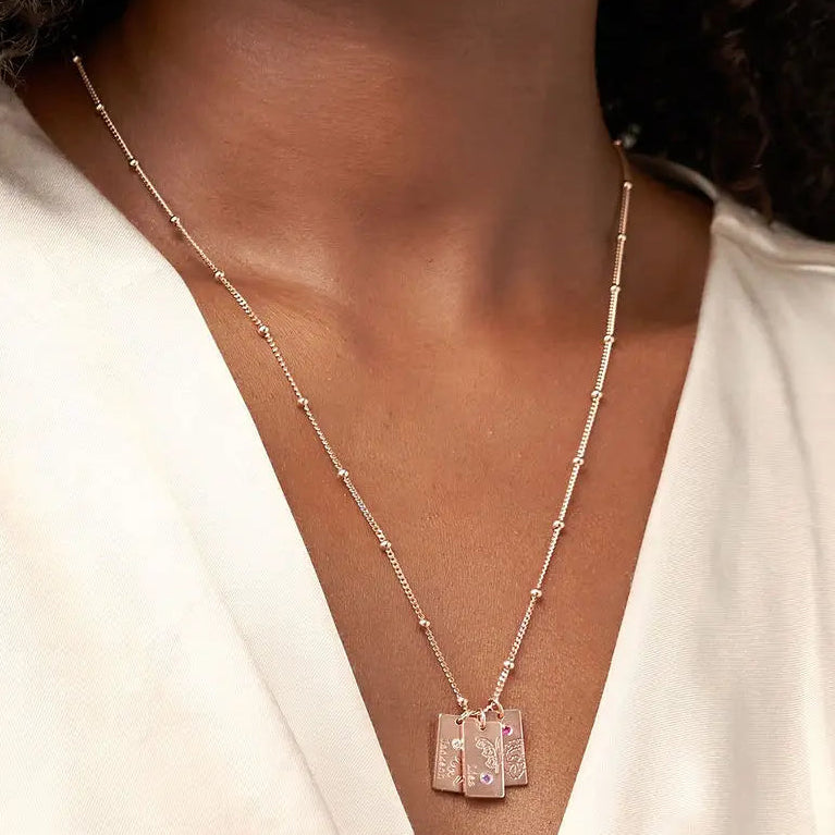 Personalized Name Dainty Satellite Chain Birth Flower & Stone Necklace