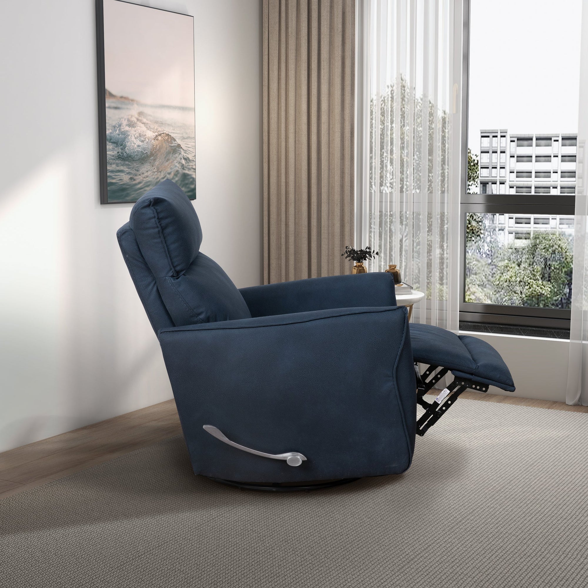 Luxury Midnight Blue Linen Recliner Chair for Elegant Living Spaces