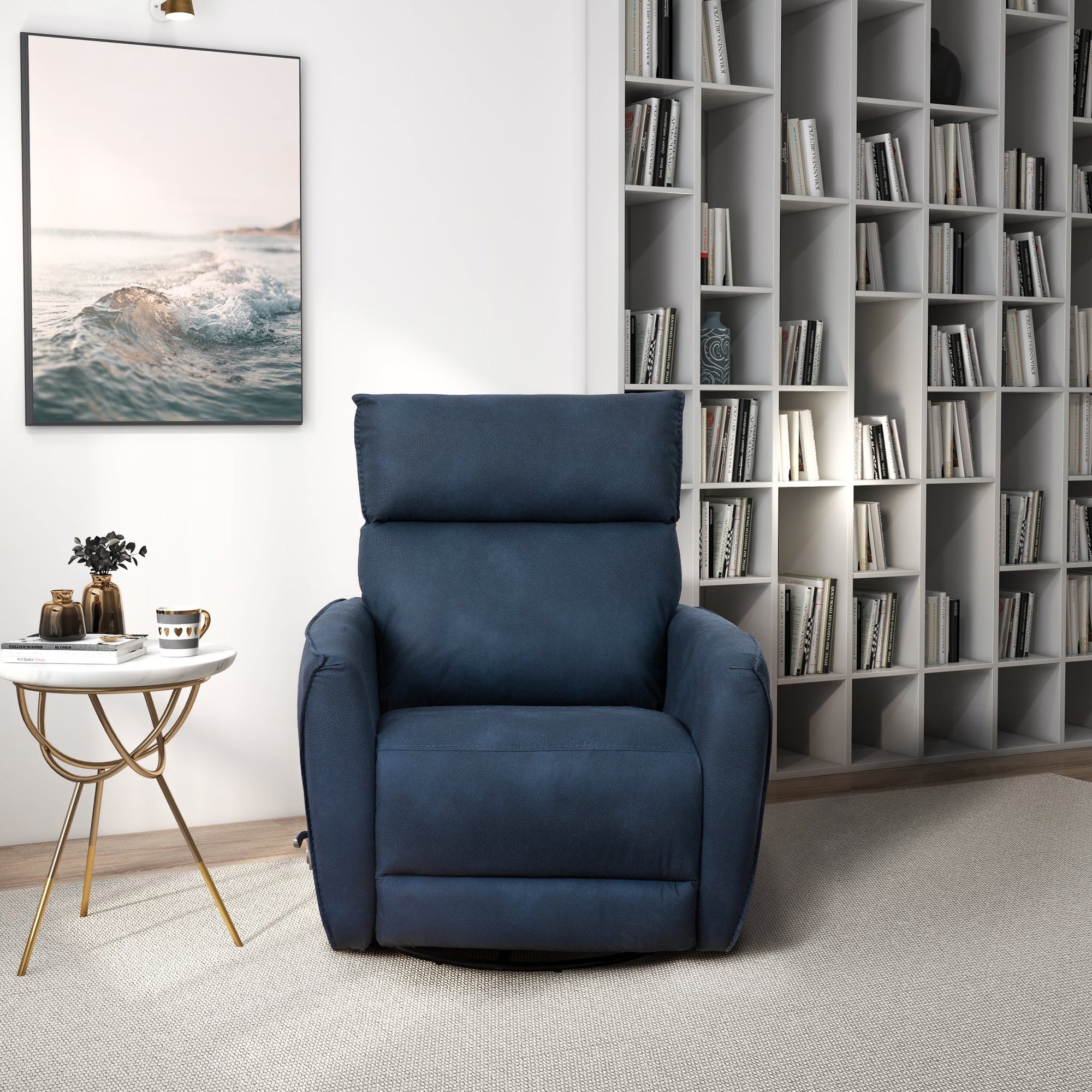 Luxury Midnight Blue Linen Recliner Chair for Elegant Living Spaces