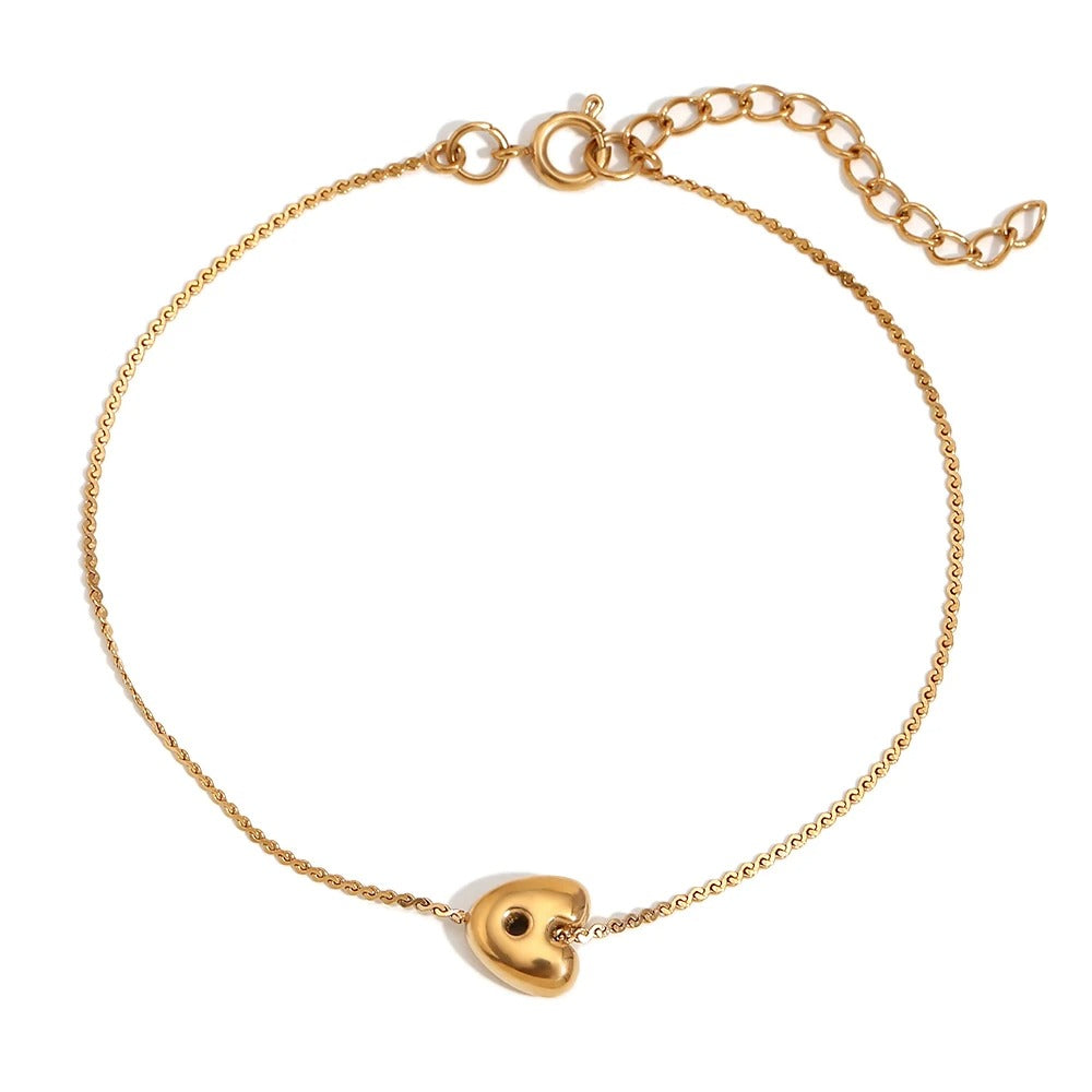 Dainty bubble letter initial bracelet