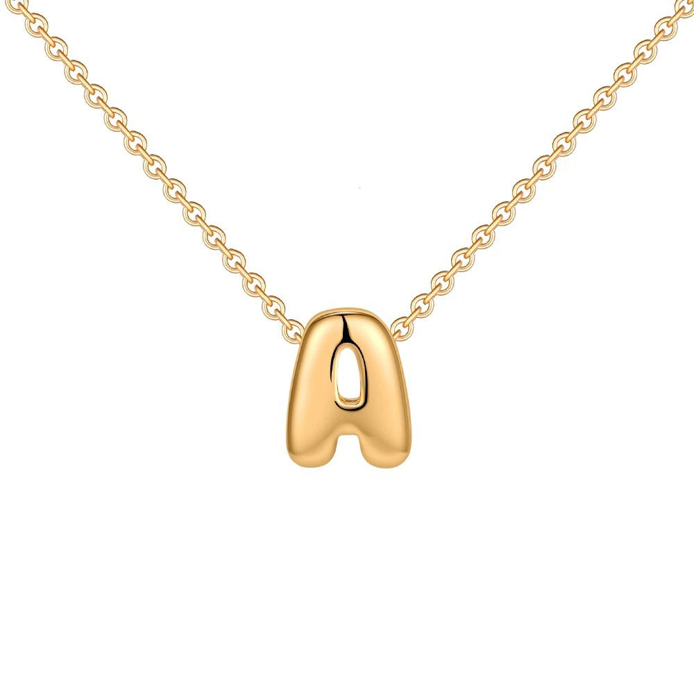 Dainty bubble letter initial necklace