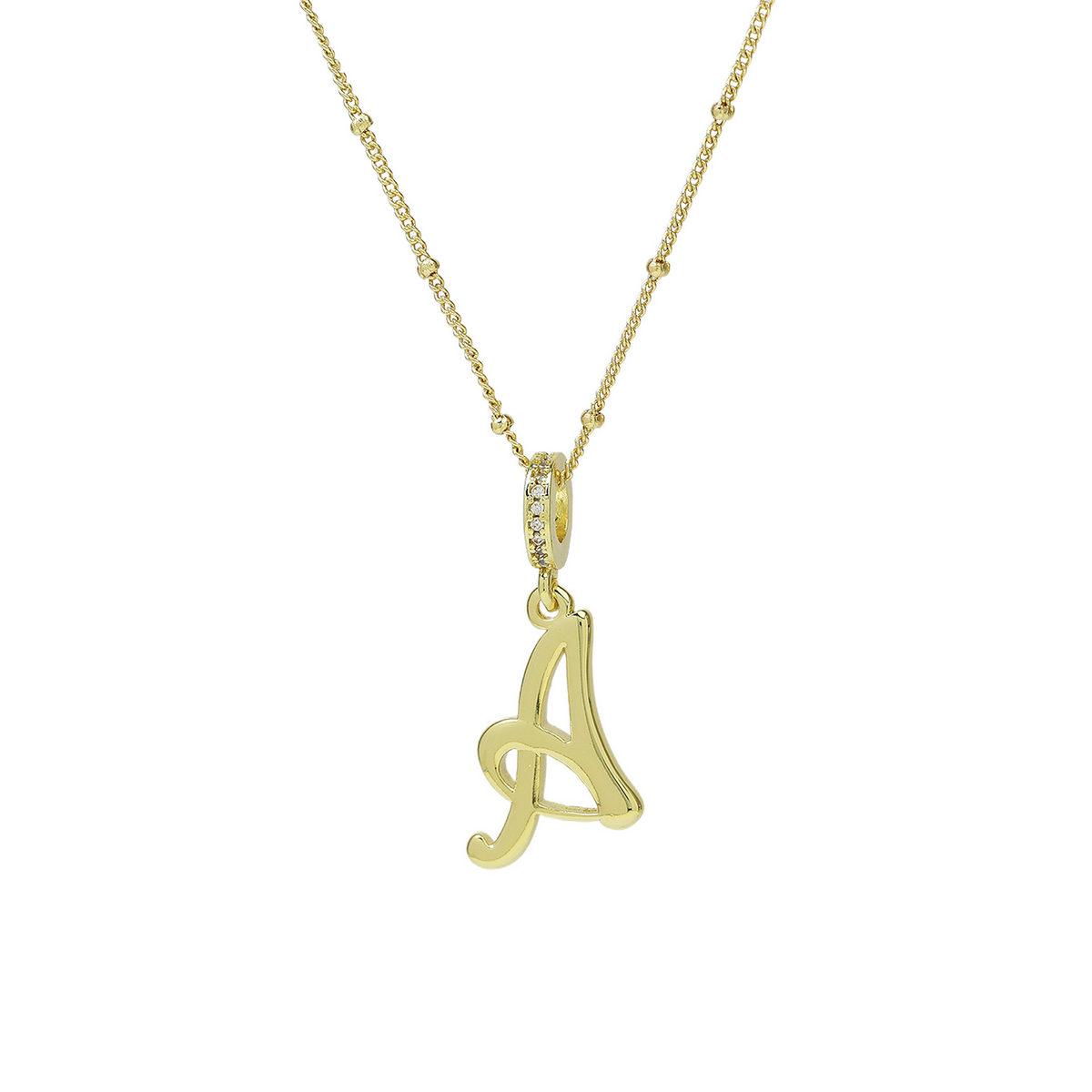 Elegant cursive font satellite chain initial necklace