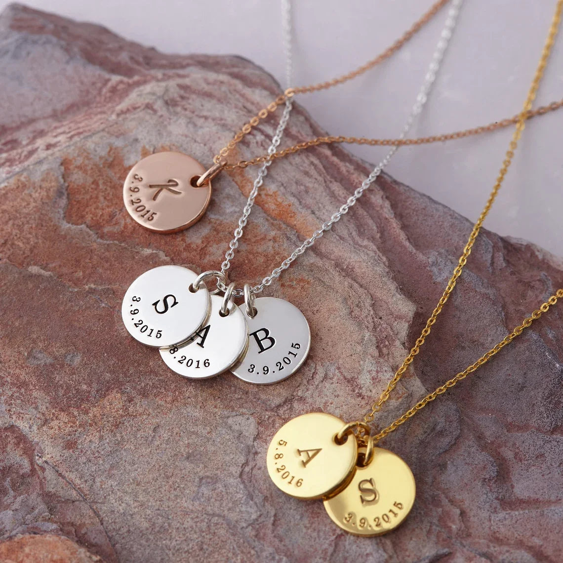 Dainty personalized disc initial & date necklace