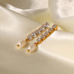 Load image into Gallery viewer, 18k Dainty Diamond Tassel Pearl Dangle Earrings
