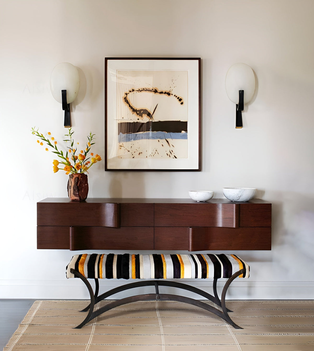 Alabaster Antique Brass Finish Wall Sconce