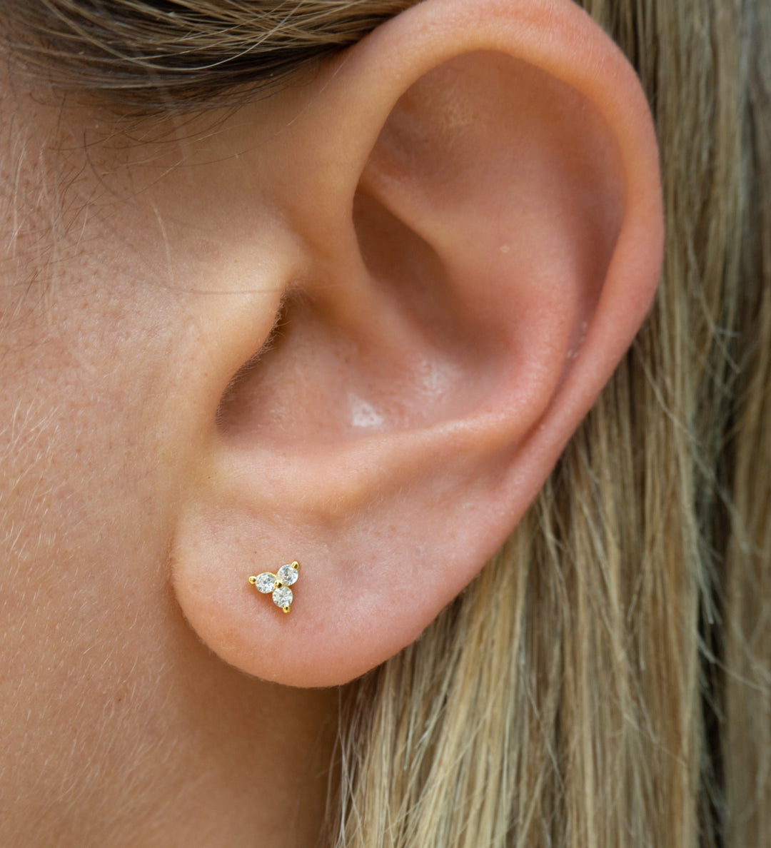 Gold Triple Crystal Flower Stud Earrings