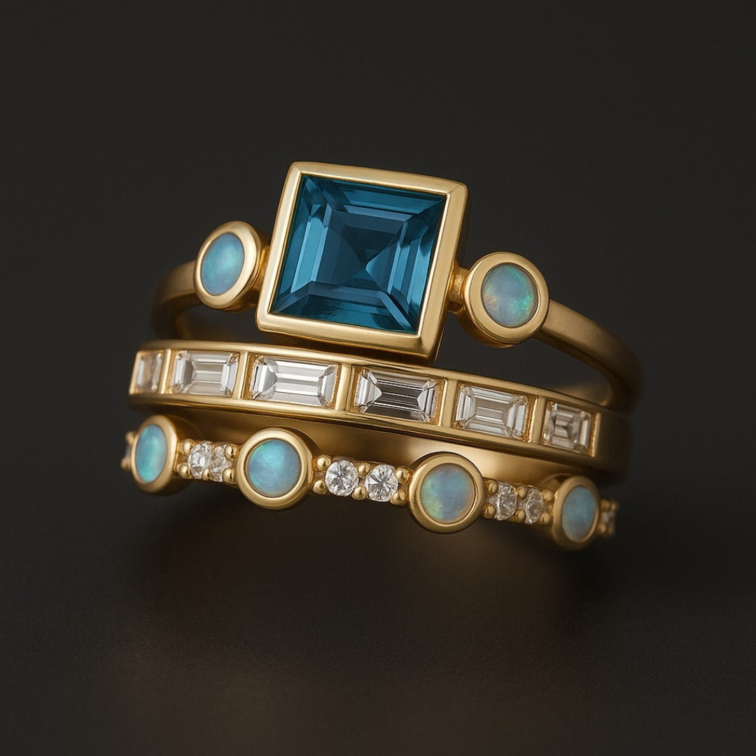 Sparkling Blue Crystal Vintage Ring Set