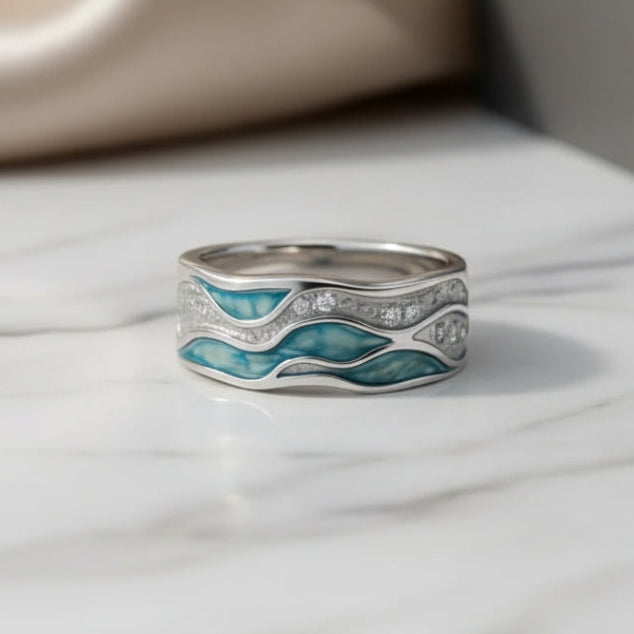 Bold Turquoise Wave Ring in Silver