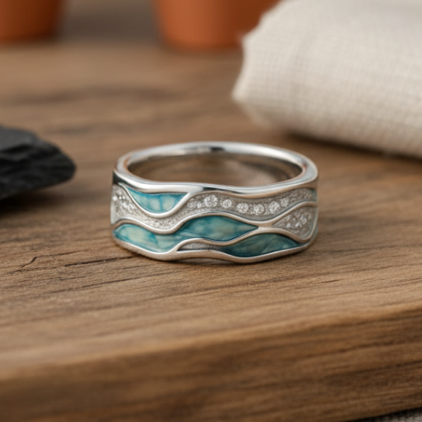 Bold Turquoise Wave Ring in Silver