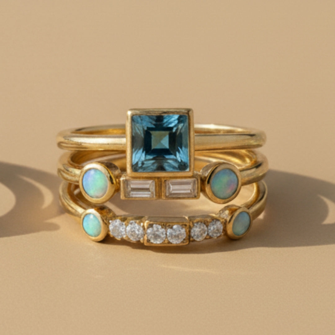 Sparkling Blue Crystal Vintage Ring Set