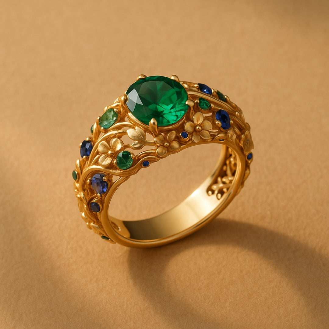 Luxurious Blue Crystal Ring in Gold