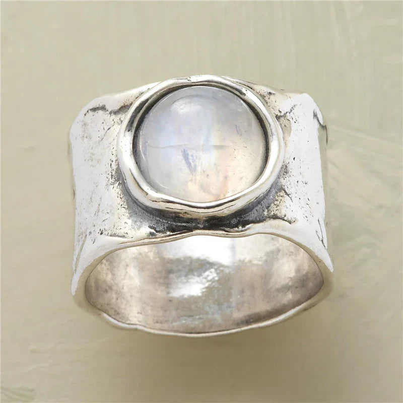 Anillos enormes de piedra lunar redonda vintage para mujer color oro blanco anillo grande para mujer