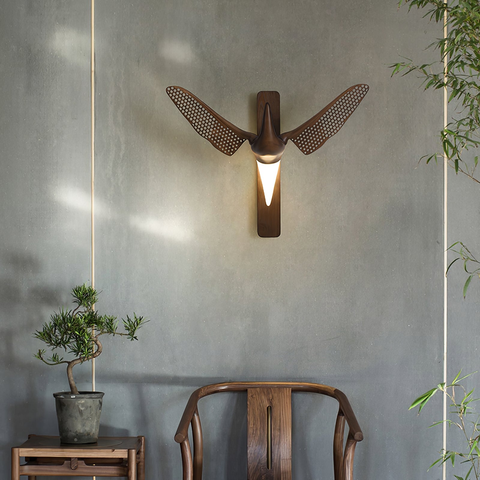 Wood Bird Sculptural Nordic Inspired Wall Light