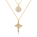 Load image into Gallery viewer, 2pc 14k Diamond Cross Crown &amp; Initial Necklace Set
