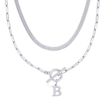 Load image into Gallery viewer, 2pc Paperclip Initial Toggle Clasp &amp; Herringbone Necklace Set
