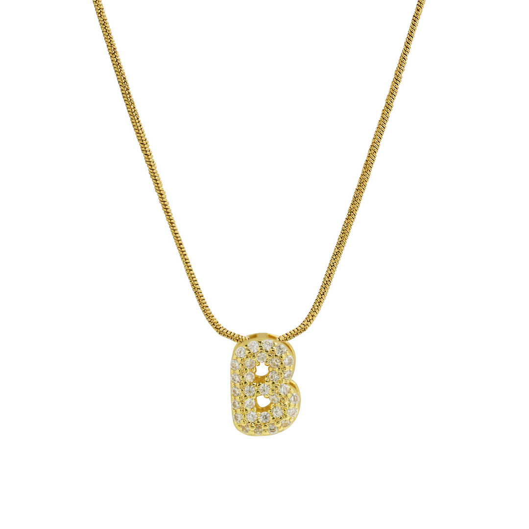 Diamond Bubble Letter Initial Necklace