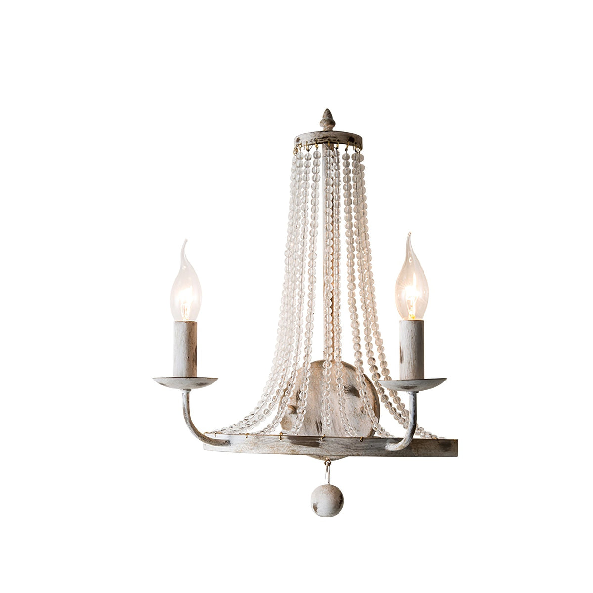 Distressed White Basket Crystal Glass Wall Lamp