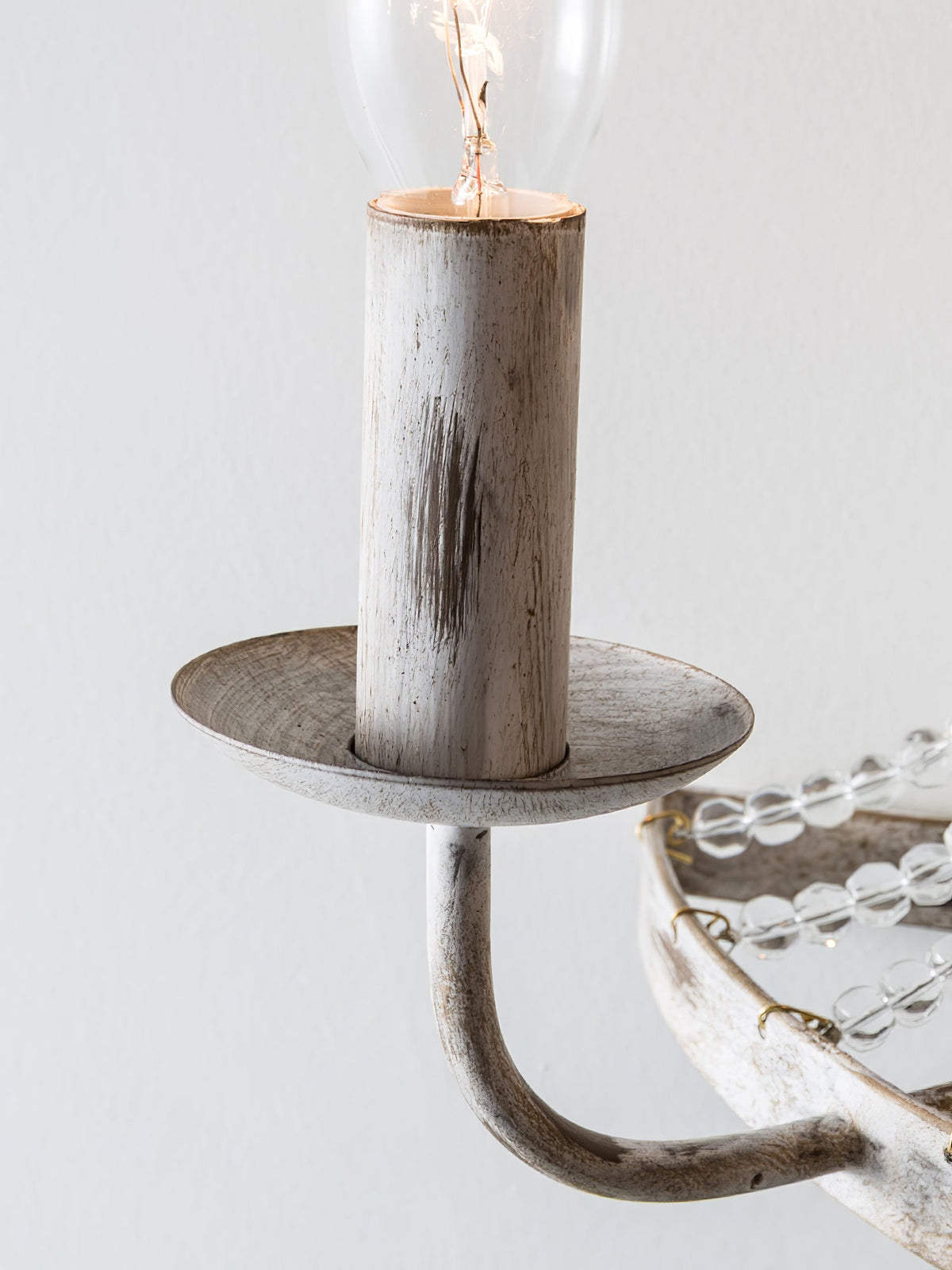 Distressed White Basket Crystal Glass Wall Lamp