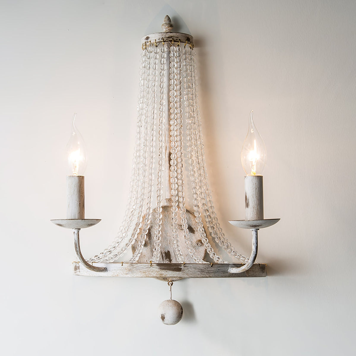 Distressed White Basket Crystal Glass Wall Lamp