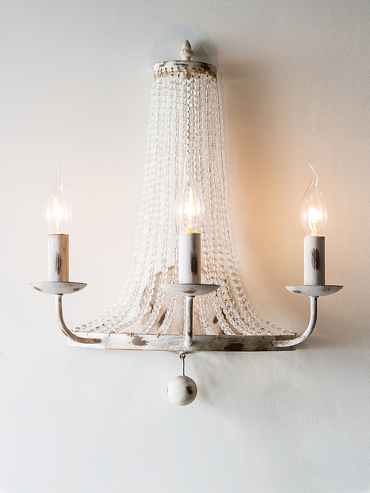 Distressed White Basket Crystal Glass Wall Lamp
