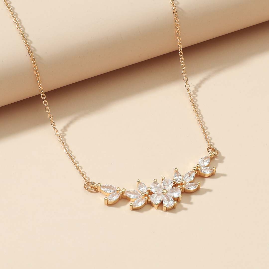 Flower Charm Necklace Zirconia Petal Necklace