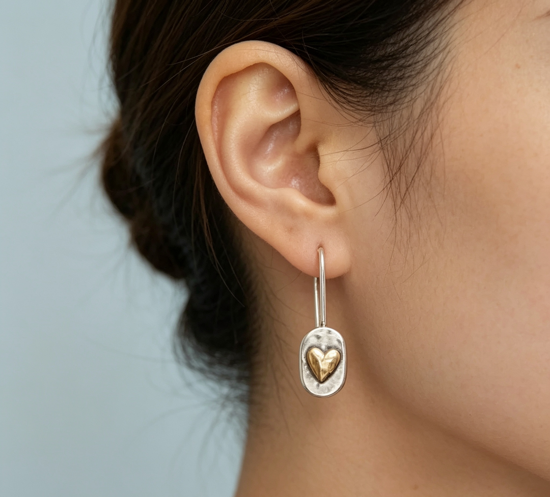 Romantic Heart Drop Earrings in Gold