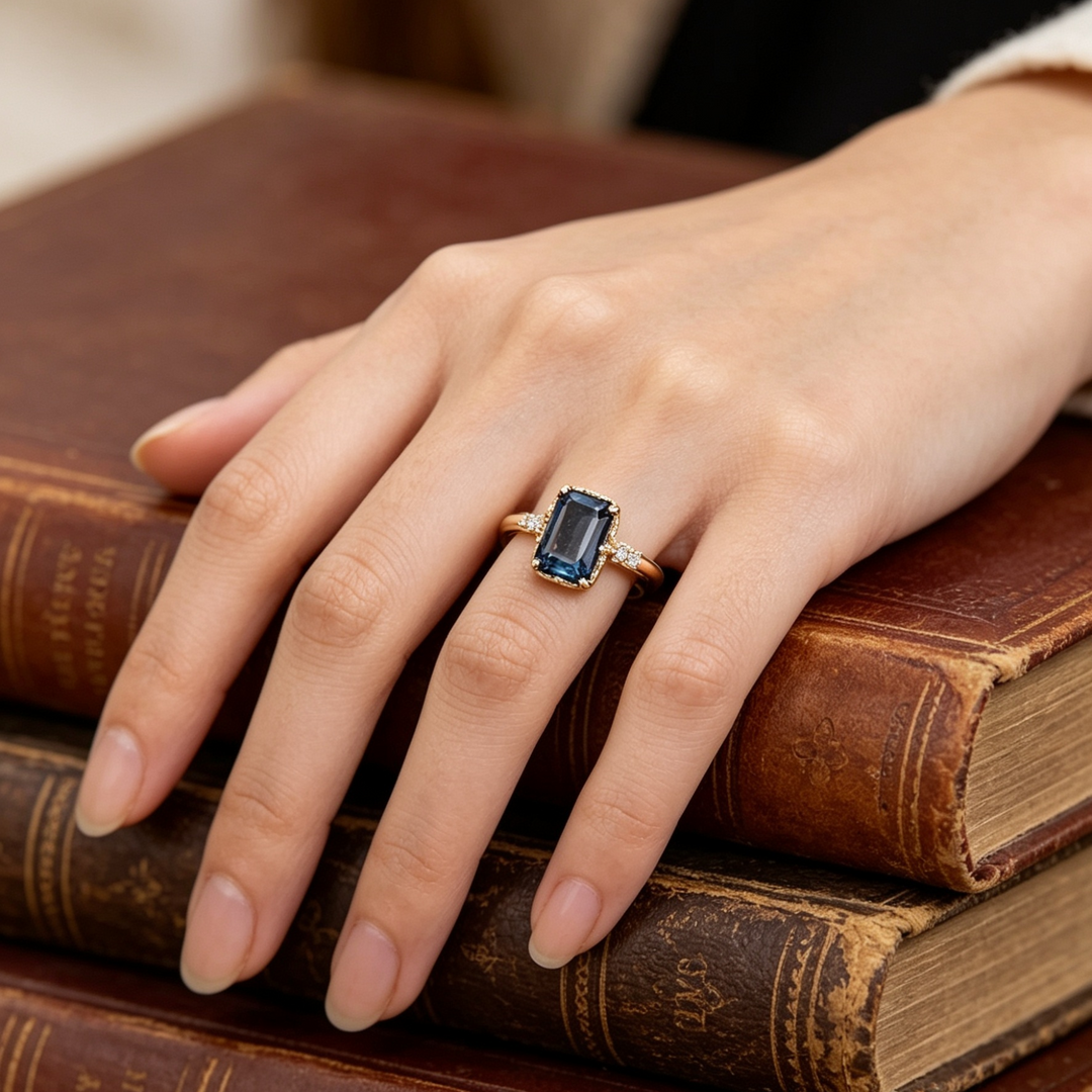 Dainty Blue Crystal Vintage Ring in Gold
