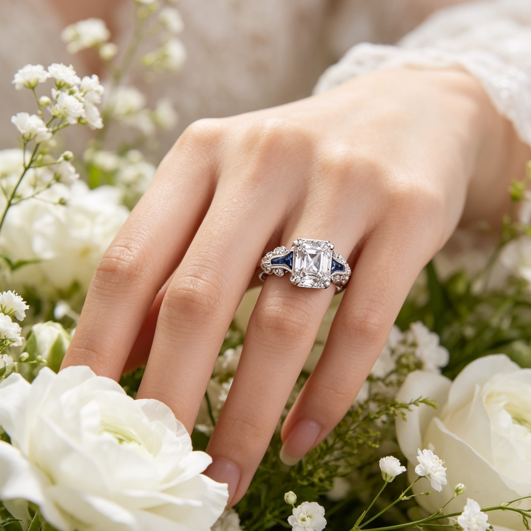Sparkling Blue Vintage Ring in Silver
