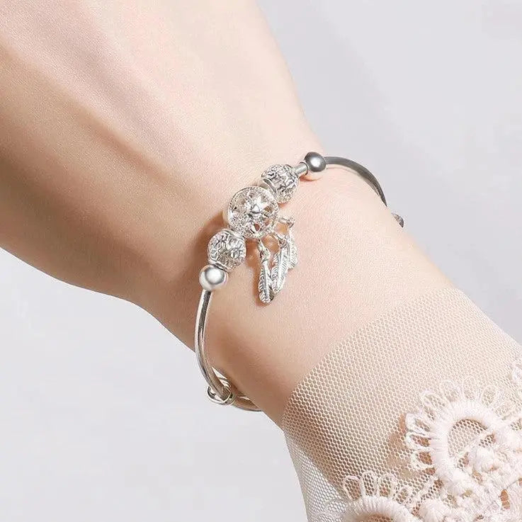 Brazalete de cuentas redondas para mujer joyer a de boda tama o ajustable color plateado 925