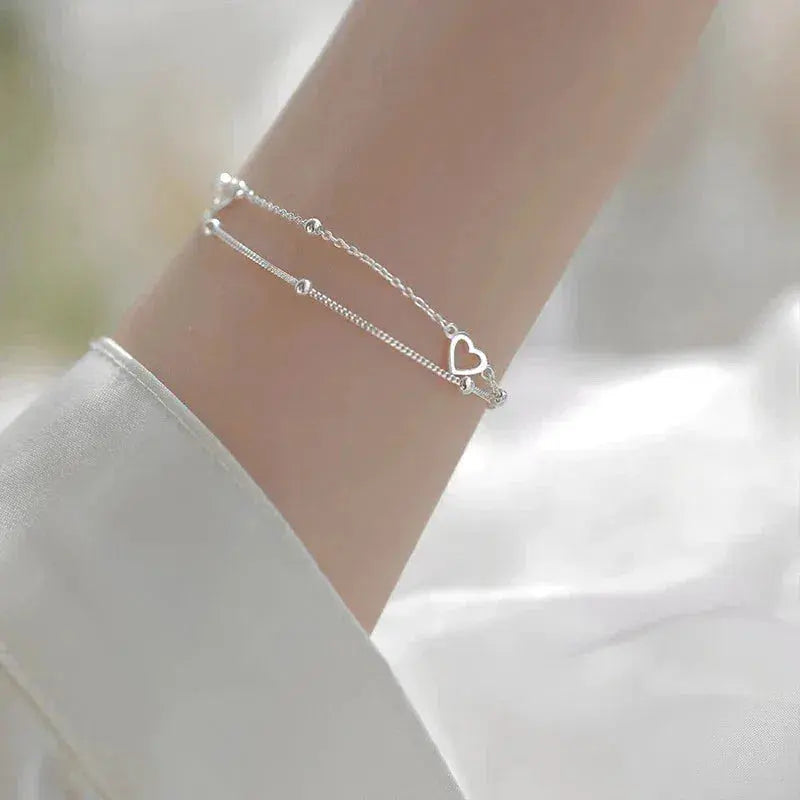 Bohemian Heart Charm Bracelet in Silver