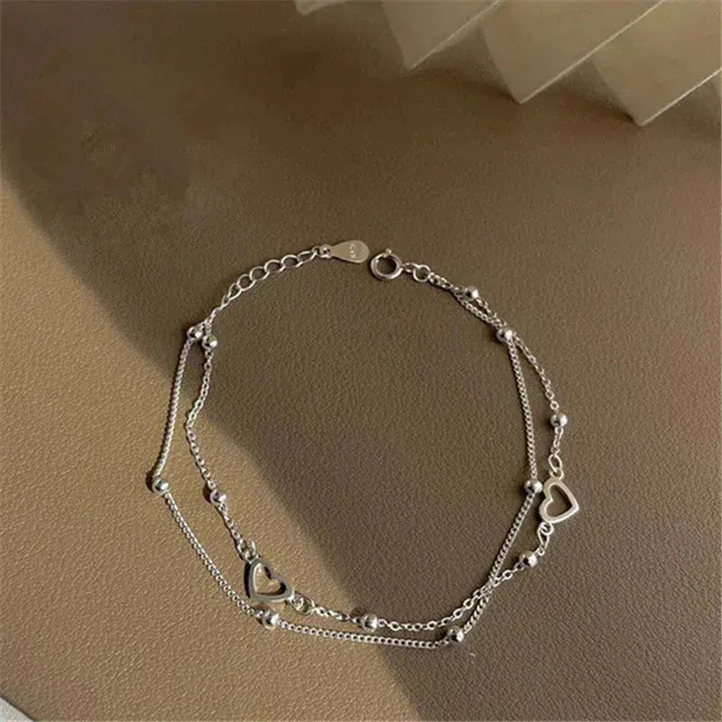 Bohemian Heart Charm Bracelet in Silver