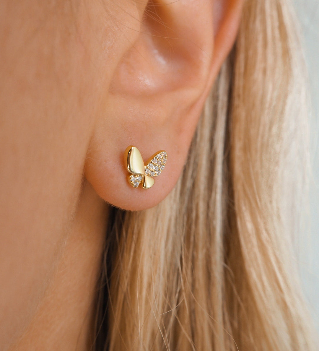 Pave Crystal Butterfly Stud Earrings