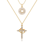Load image into Gallery viewer, 2pc 14k Diamond Cross Crown &amp; Initial Necklace Set

