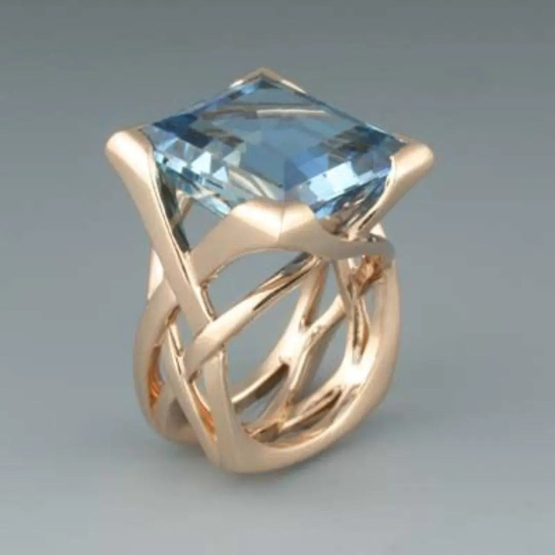 Bold Blue Zirconia Antique Ring in Rose Gold